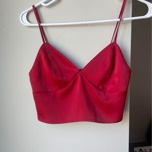 Garage Red Spaghetti Strap Silk Crop Top XS